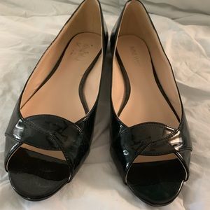 Patent leather peep toe flats